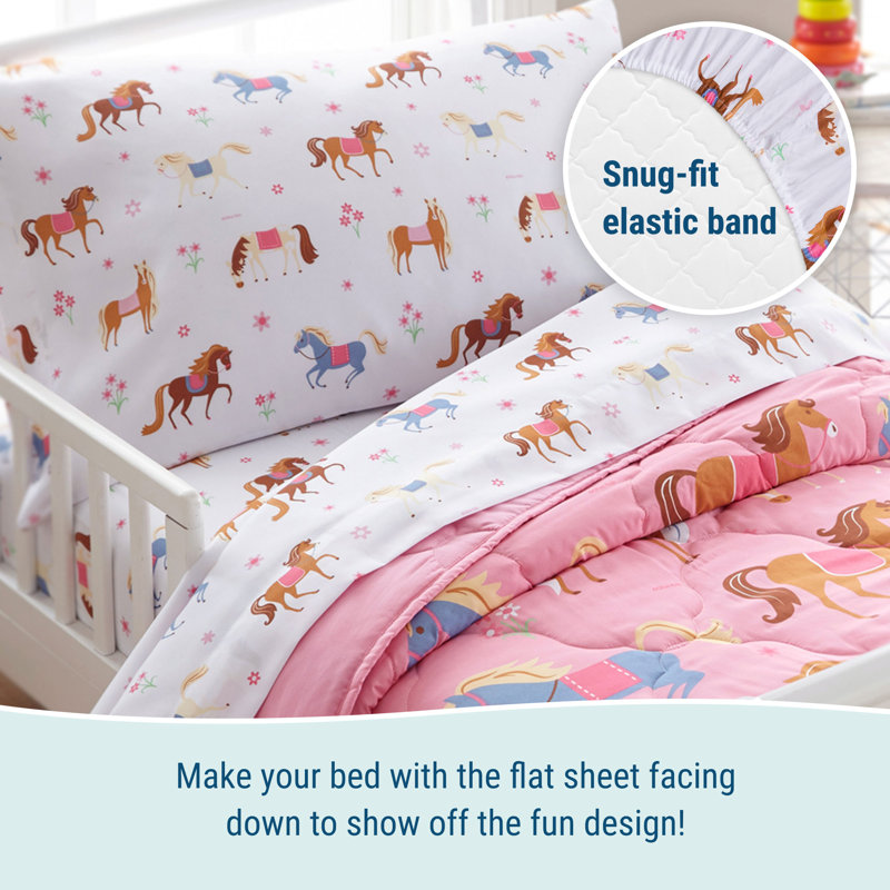 Pink Horse Print Microfiber Toddler Sheet Set
