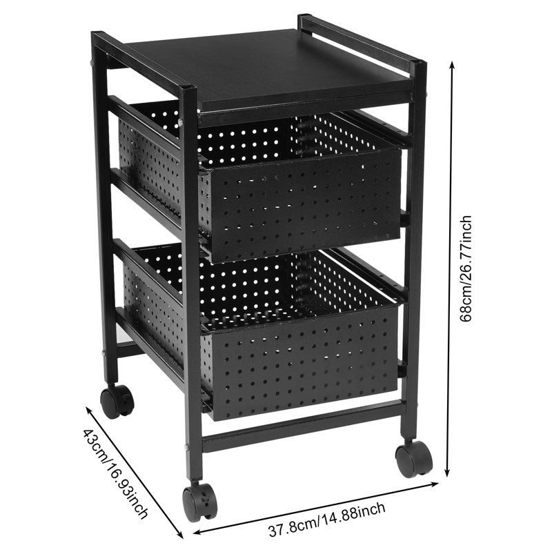 2-Tiermodern Black Rectangle File Storage Drawer Carts Carbon Steel File Storage Organizer On Wheels