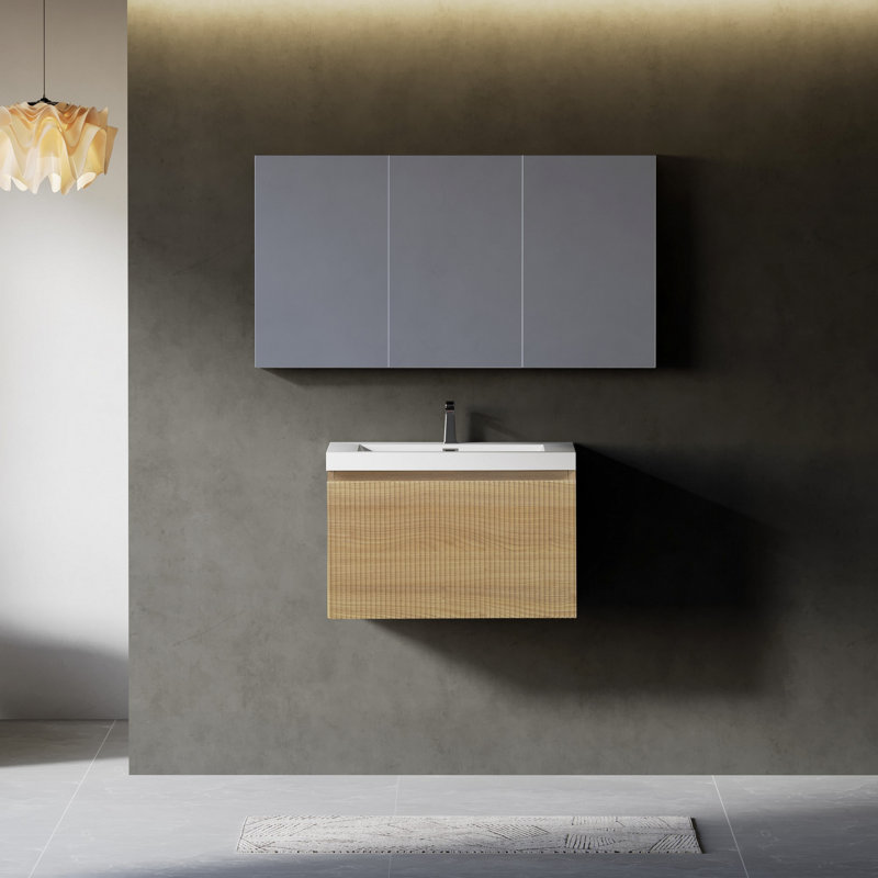 Meuble-lavabo flottant avec lavabo, meuble de rangement mural avec tiroir à fermeture en douceur, meuble-lavabo moderne avec rangement