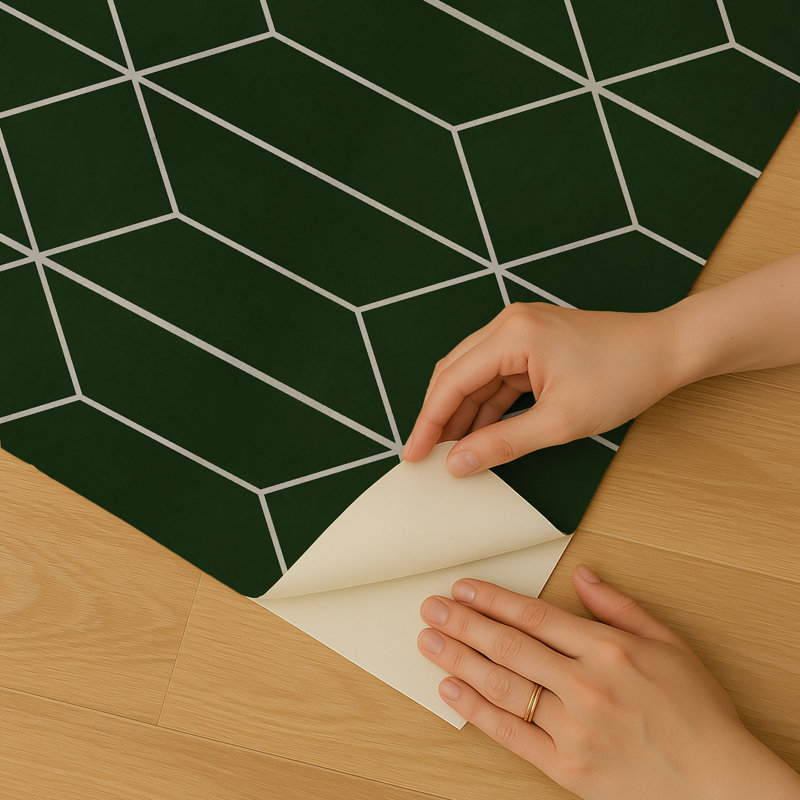 Papier peint à motif de losanges vert, Vert