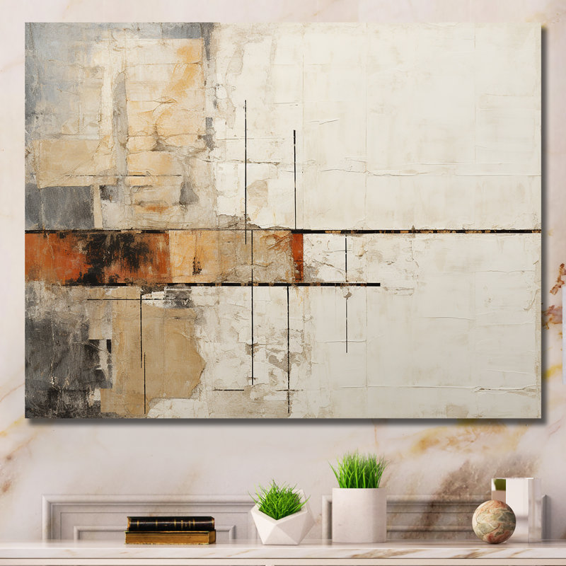 Abstrait collage brun beige sur route III - Collages abstraits, impression sur toile, Toile tendue