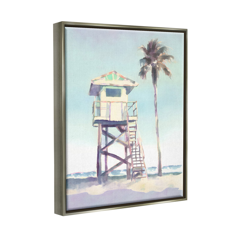 Mute Beach Hut par Petals Prints Design, Cadre flottant gris lustré, H 20 po x l 16 po