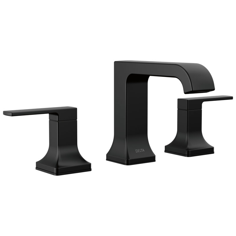 Velum Widespread Curved Bathroom Faucet 3 Hole, 2-handle Bathroom Sink Faucet with Drain Assembly, Matte Black