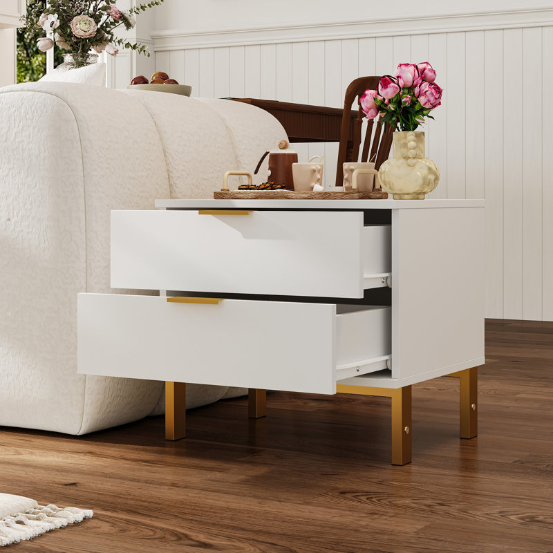 Table de bout 2 pièces avec tiroirs de rangement, Blanc