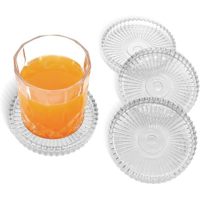 Textured Stripe Clear Glass Drink Coasters Multi-Purpose Tabletop Protector for Coffee Table and Dining Table Home Decor