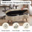 Repose-pieds ovale avec rangement en tissu plissé, pieds en bois d'hévéa massif et intérieur spacieux - Repose-pieds polyvalent, sièges supplémentaires et pièce décorative-446963522-446963641