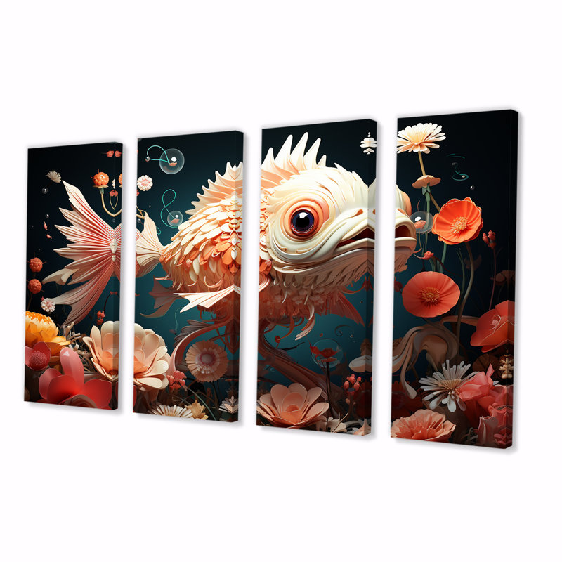 «Sureal Fish Underwater World II - Butterfly Fish», art mural 4 pièces, H 28 po x l 48 po