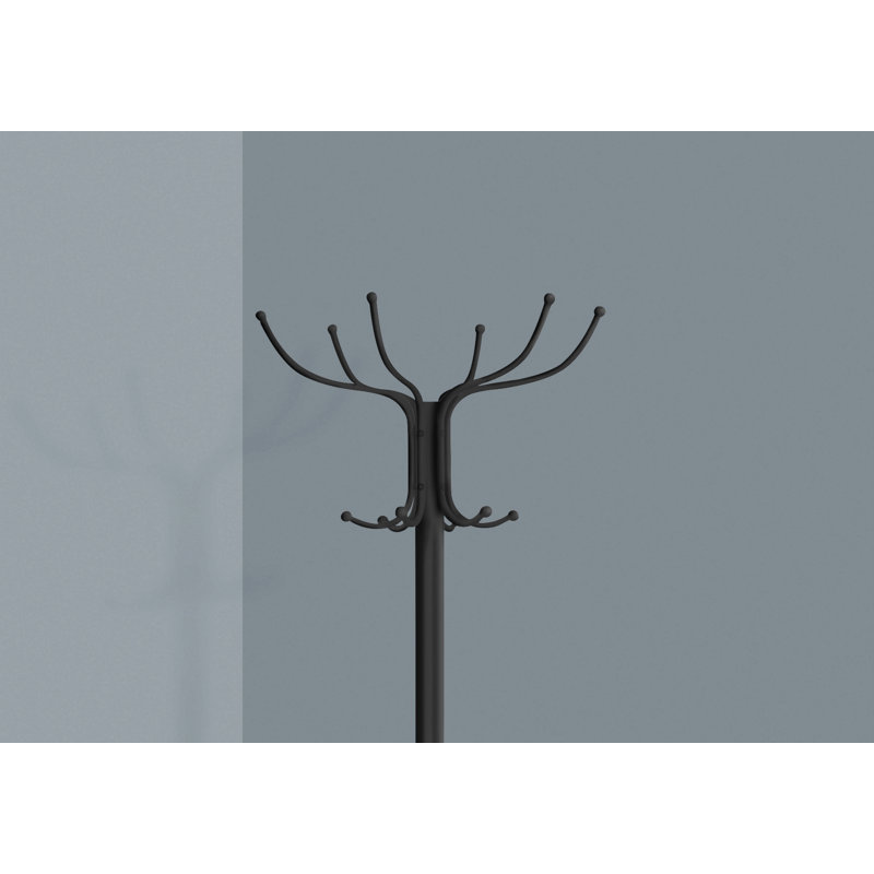 Coat Rack, Hall Tree, Free Standing, 12 Hooks, Entryway, 70"H, Umbrella Holder, Bedroom, Black