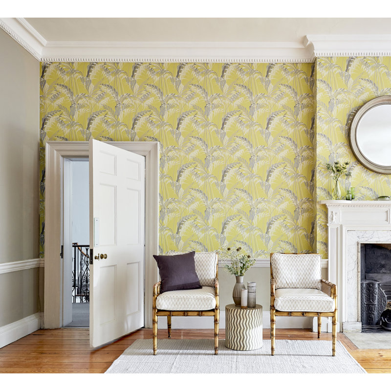 Palm House Wallpaper, Chartreuse/Gray