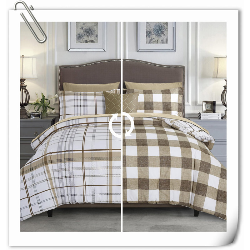 Quilts Machine Woven Quilt Set, White/Brown Plaid