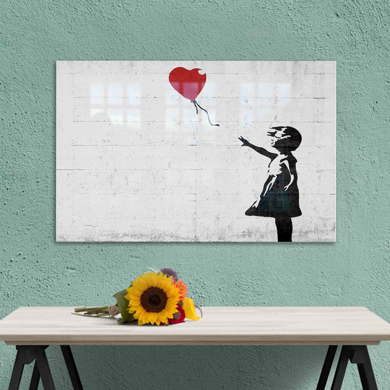 Art mural graffiti unique en forme de ballon rouge en verre pour une décoration moderne, H 27,6 po x l 43,3 po