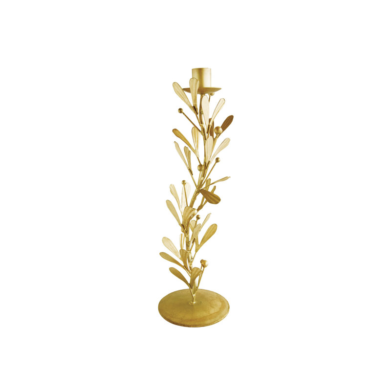 Tall Metal Taper Candleholder With Leaves And Berries, 12.5" H x 4" W x 4" D