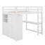Lit mezzanine en bois pleine grandeur avec garde-robe intégrée, bureau, tablettes de rangement à 2 niveaux et 3 tiroirs, structure de lit mezzanine en bois massif-958068550