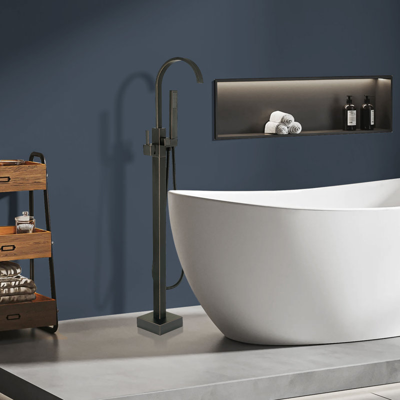Single Handle Floor Mounted Tub Faucet with Handshower, Venetian Bronze
