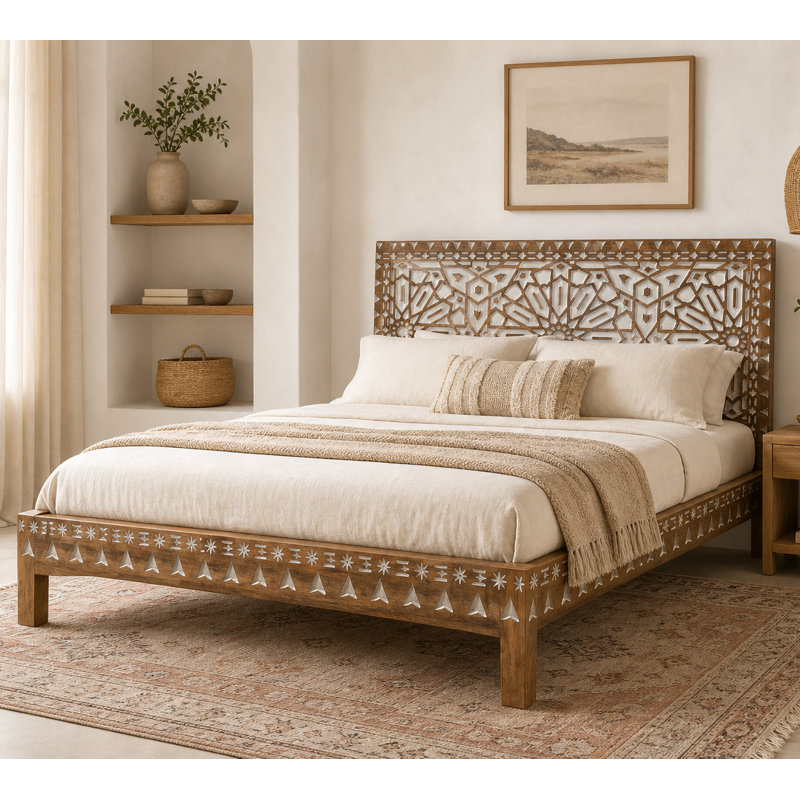 RV King Bedframe Hand-crafted Mango Wood Carved
