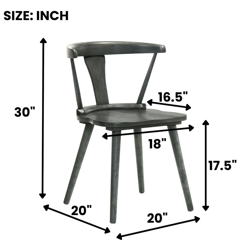 Deux chaises d'appoint rustiques rétro en bois massif gris pour la cuisine et la salle à manger, Grey