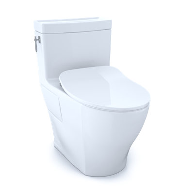 Toilette allongée une pièce 1,28 GPF TOTO® Aimes® avec siège CEFIONTECT® et SoftClose®, prêt pour WASHLET® +, coton blanc