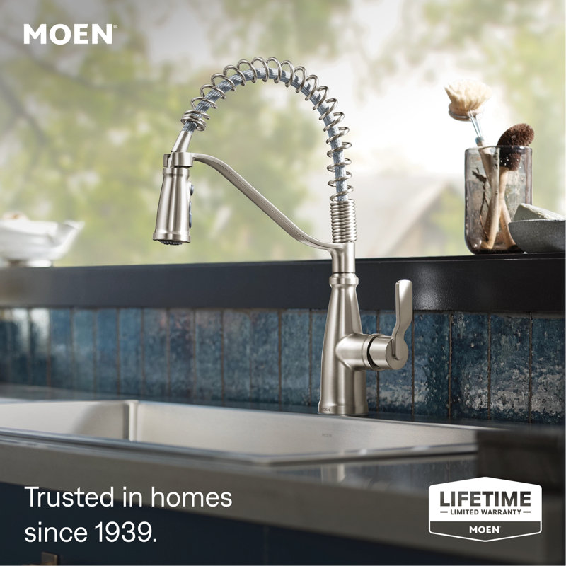 Moen Nolia Single Handle Pre-Rinse Spring Pulldown Kitchen Faucet, Spot Resist Stainless