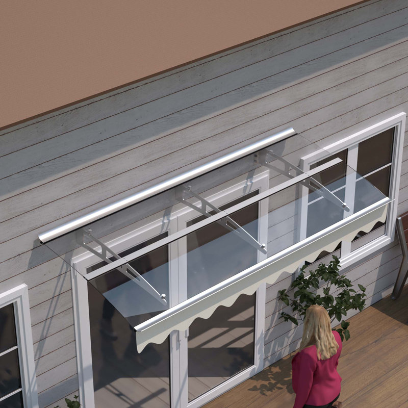 Window Awnings Door Entrance Canopy, Aluminum Alloy Bracket, 0.137 Inch Thick Crystal Solid Polycarbonate Sheet With Valance For Masonry Concrete House