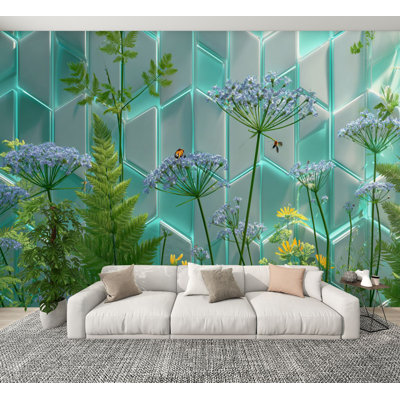 Futuristic 3D Peel and Stick Wallpaper Mint Green Hexagons Soft Lighting Pale Blue Outlines Wall Murals 100"H x 144"W Removable PVC Wall Paper Self-Adhesive Wall Decor for Women Bedroom Living Room Home Office