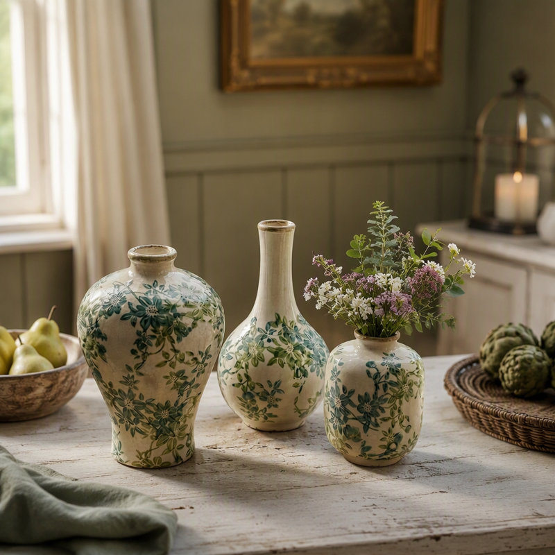 Ensemble de 3 vases floraux en céramique à motif floral