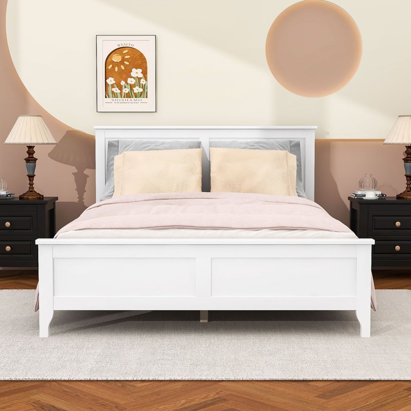 Wooden Platform Bed with Headboard, Full, White