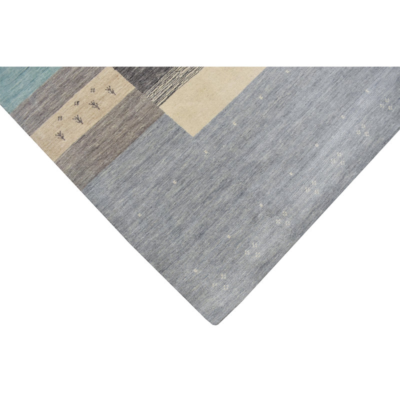 Wool Striped Area Rug in Blue/Cream/Gray, Rectangle 6' x 9'