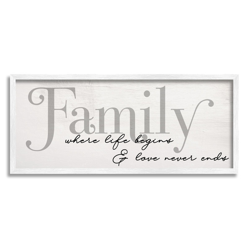 «Family Life Begins & Love Never Ends», Giclée encadrée blanc bord de mer, H 10 po x l 24 po