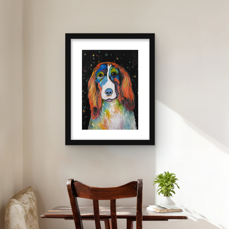 Chien coloré - reproduction encadrée pour la décoration intérieure, H 20 po x l 16 po