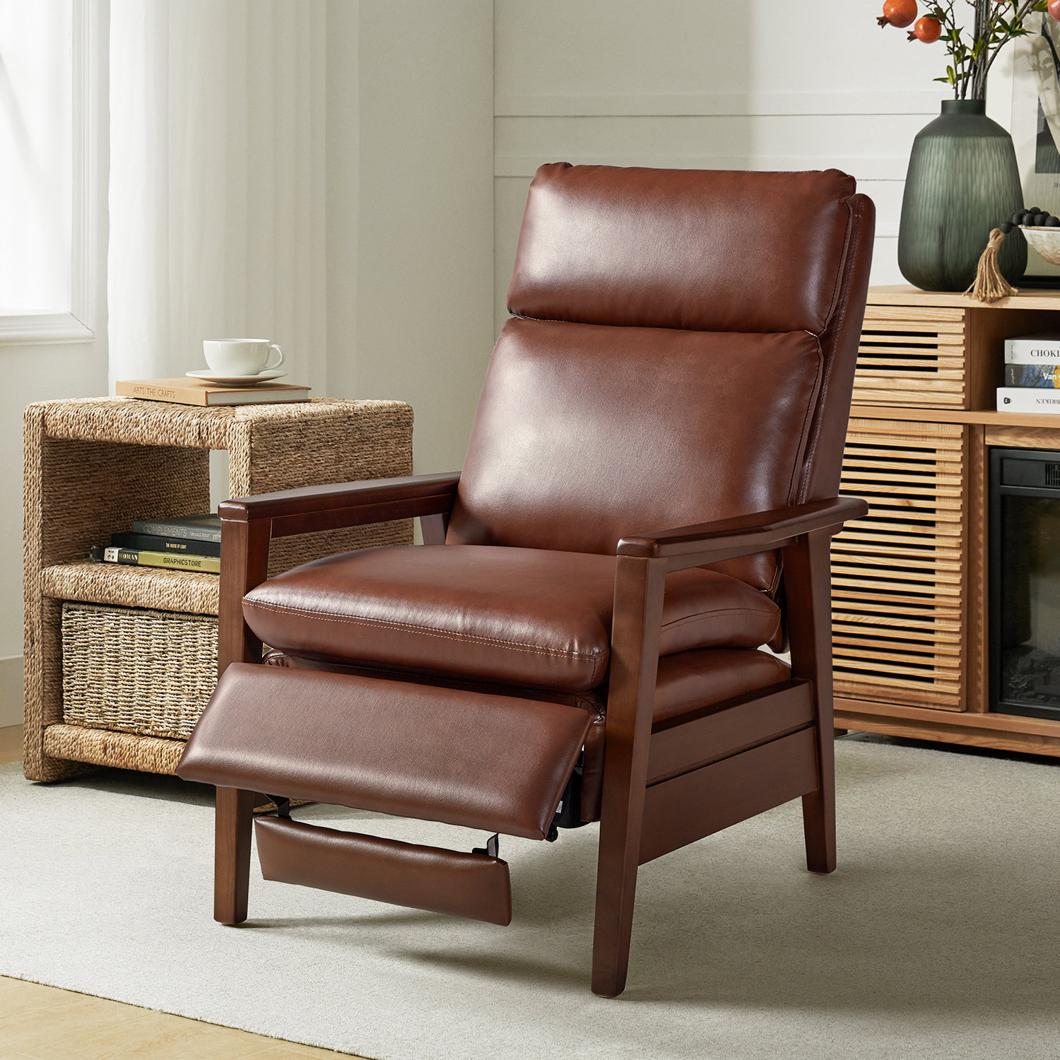 Hulala Home Rainer Timeless Elegance Faux Leather Solid Wood Recliner Brown