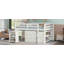 Lit mezzanine double bas avec cabinet, tablettes et bureau portatif roulant, lit multifonctionnel-837640995