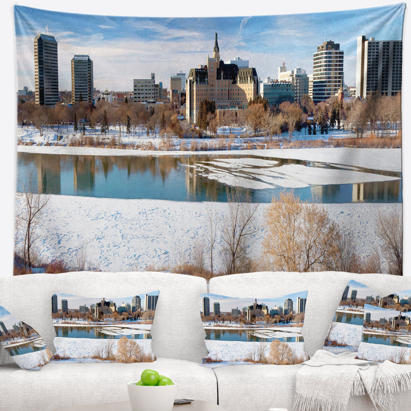 Paysage de la ville de saskatoon tapisserie panoramique d'hiver, H 32 po x l 39 po