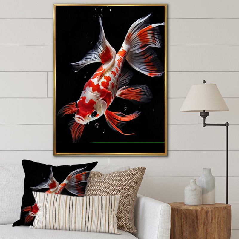«Mikado Coral Kois Fish Vibrant Splendor I», reproduction sur toile flottante, H 40 po x l 30 po x P 1,5 po, Or