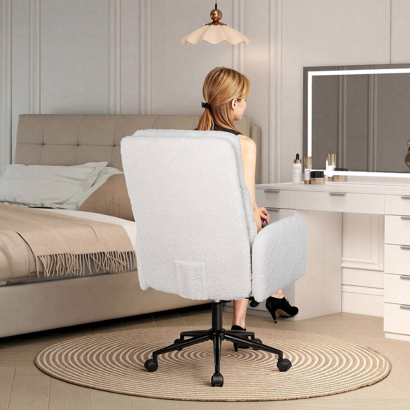 Suleimn Height-Adjustable Office Chair Task Chair With Padded Arms, Beige