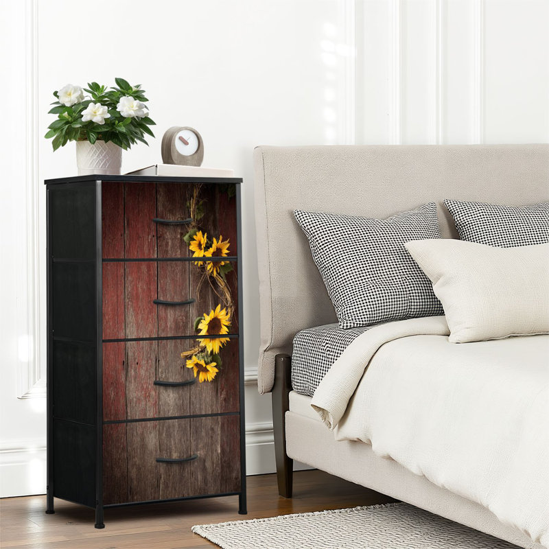 Commode 4 tiroirs pour chambre à coucher, commode étroite, plateau en bois et structure en fer de travail 18 po x 37,5 po - (l x H)