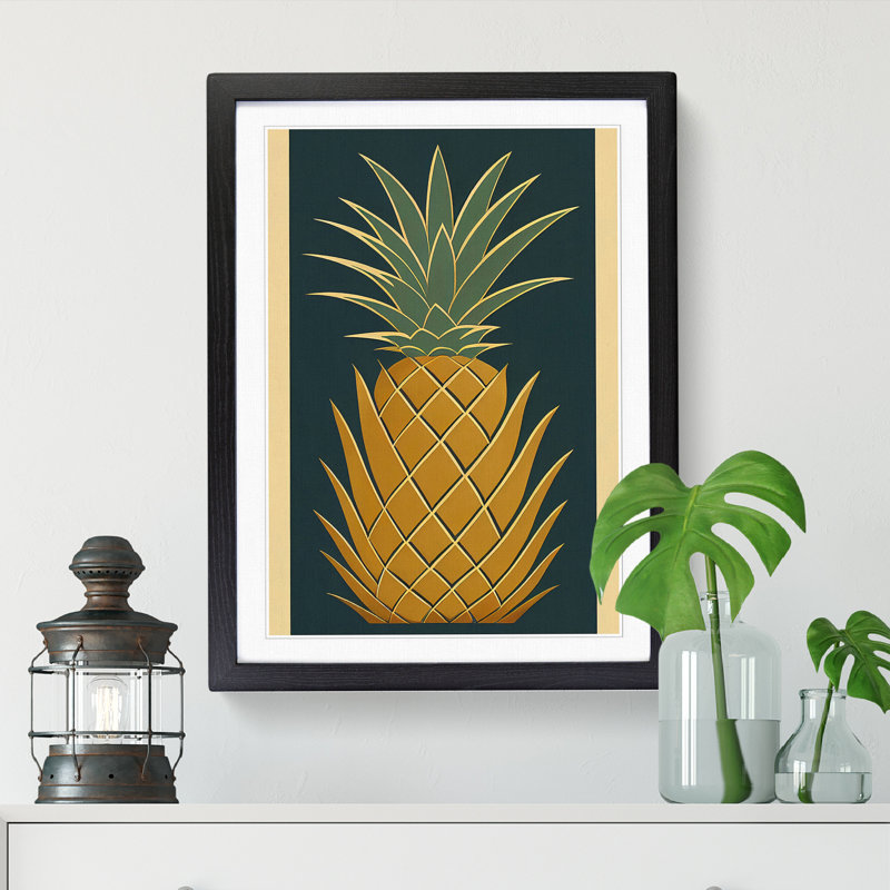 FRM-V0523-1845X Pineapple Art Deco Style - Picture Frame Print, Walnut, 64cm H x 46cm W x 2cm D