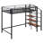 Twin Size Metal Loft Bed with Upper Grid Shelf & 4-Layer Storage Ladder, Space-Saving Black Design — Black Elevated Space-Saving Bed-2094839307