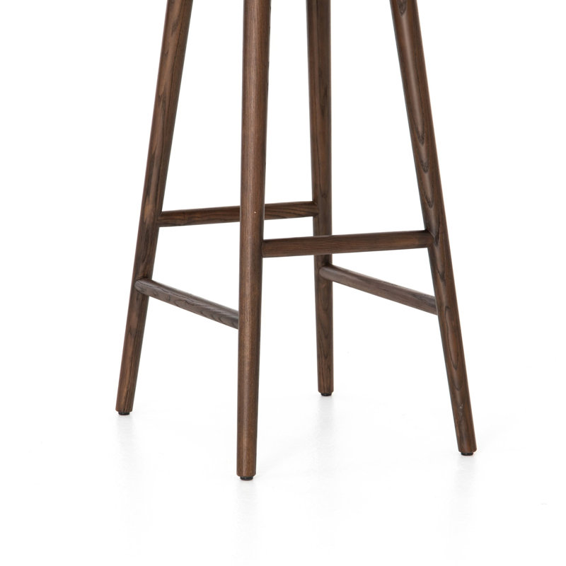 Union Wallis Belfast Solid Wood Stool, Bar Stool (30" Seat Height), Faux Leather - Distressed Black/Warm Parawood