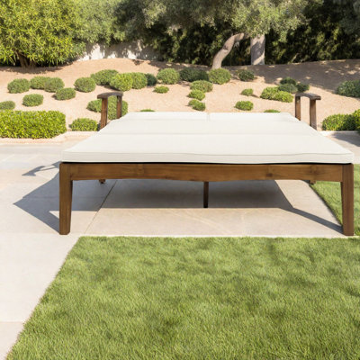 Double chaise longue de patio réglable, bord de piscine moderne en bois d'acacia