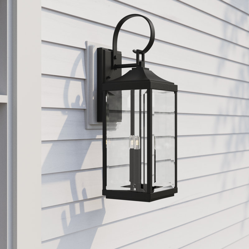 Crawley 3-Light Aluminum Outdoor Wall Lantern with Beveled Glass, Black