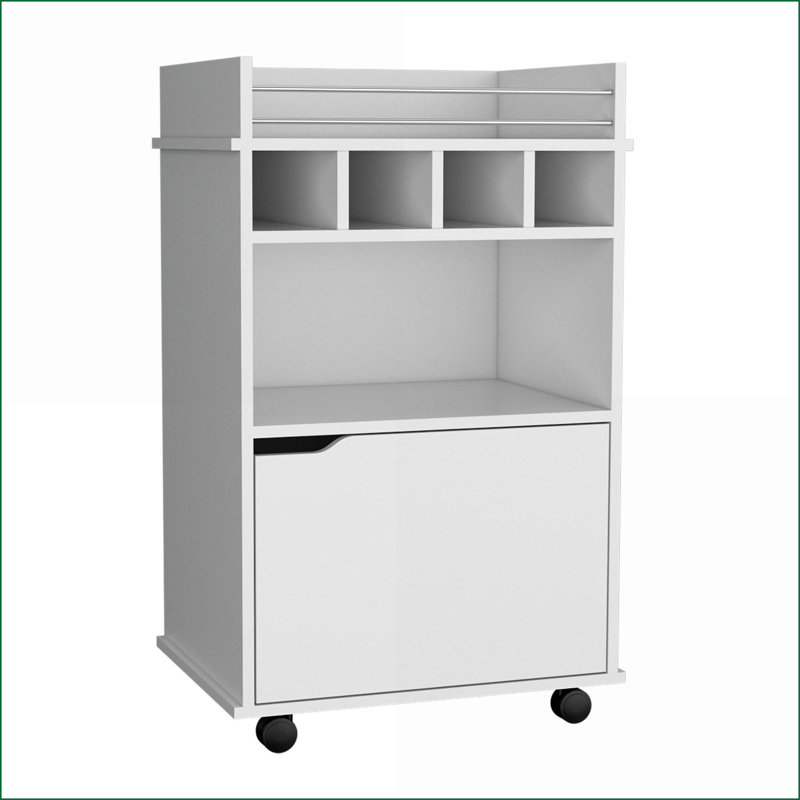 Chariot-bar H 35 po avec 2 tablettes, 4 casiers à vin et 1 armoire, blanc neige | Panneau de particules | Blanc, Blanc