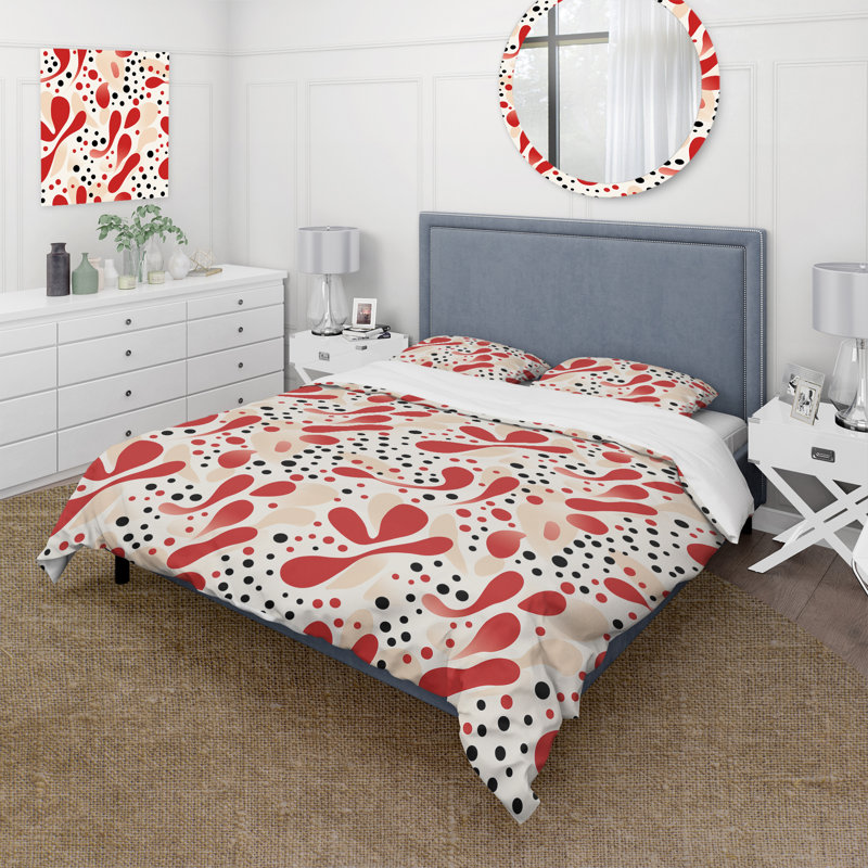 Ensemble de housse de couette à pois rouges et blancs, Housse de couette pour très grand lit et 2 très