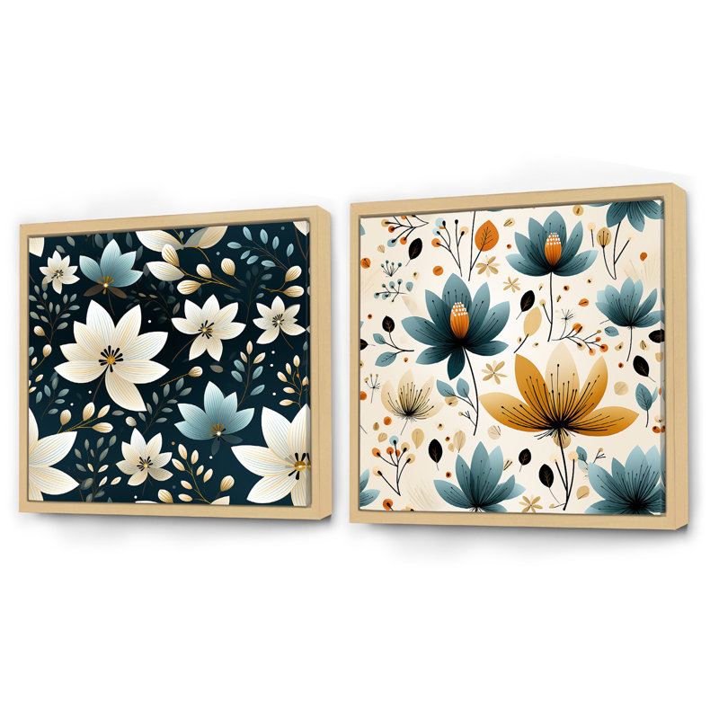 Carnesville - Ensemble de 2 collages carrés botaniques abstraits, Cadre flottant brun, H 16 po x l 33 po