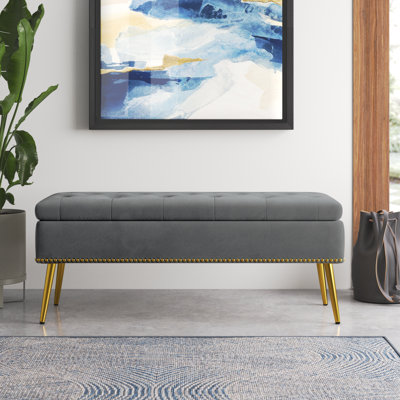 Banc de rangement rembourré en velours Kajana