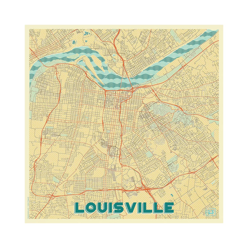 Louisville Retro Urban Blueprint Map 1 Piece Wrapped Canvas Painting, 45.72 cm H x 45.72 cm W x 1.91 cm D