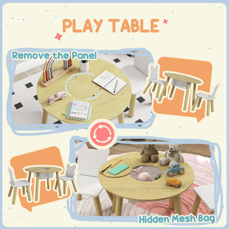 AIYAPLAY Wooden 3 Pieces Toddler Table and Chair Set 3-6 Years Natural