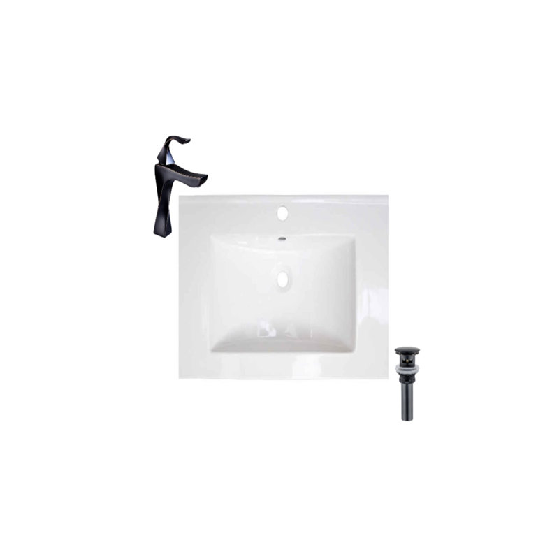 Plateau de meuble-lavabo simple 23,6 po en blanc avec lavabo et robinet