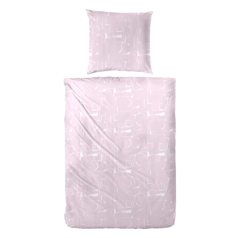 Janik Cotton 144 TC Reversible 2 Piece Duvet Cover Set, 155 x 220cm Duvet Cover + 1 Pillowcase, Pink/White