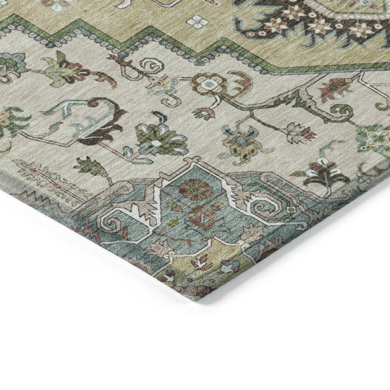 Tapis d'intérieur lavable extérieur beige, vert et brun 5 pi x 8 pi