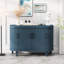Console de 47,2 pouces en bois, bleu moderne avec 4 portes et tablettes intérieures réglables pour le salon, le vestibule, la chambre à coucher, la cuisine